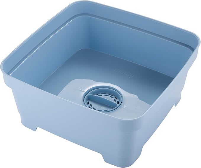 Minky Washing Up Bowl with Sink Plug Strainer, Multipurpose Square Basin, Slate Blue, 11L, UK Made
