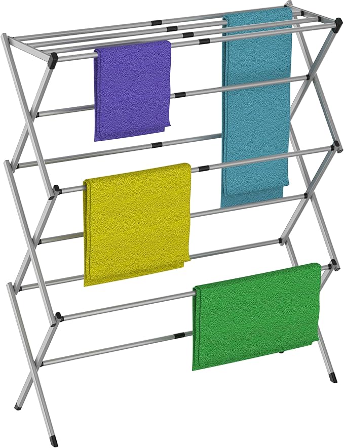 ZENO Foldable Clothes Airer - Extendable Aluminum Drying Rack for Indoor & Outdoor Use - Horse Design for Clothes & Towels - 105cm x 73cm