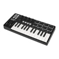 25-Key Portable MIDI Keyboard Controller with Strike Pads & Knobs in Black