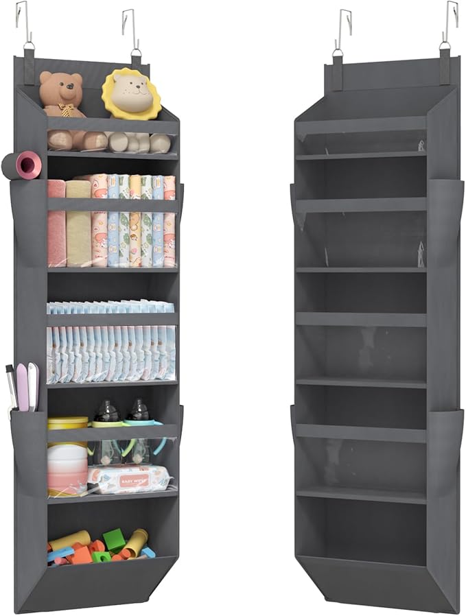 Lifewit Over the Door Storage, Clear Hanging Organiser with 4 Mesh Side Pockets, Anti Tilt 40 lbs Load Behind Door for Dorm, University Essentials, Room, Bedroom, Kitchen, Grey, 5 Shelf, 1 Pack