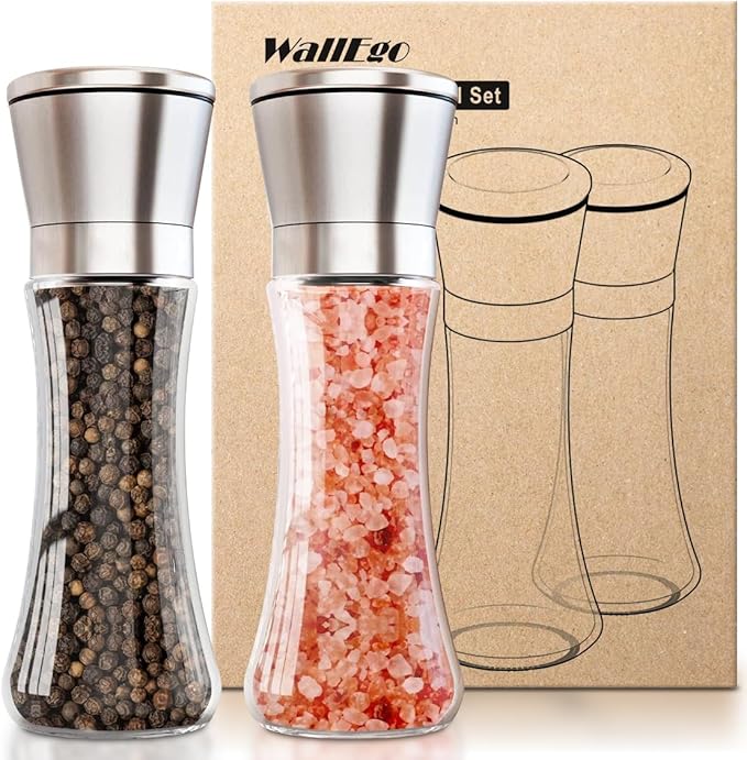 Salt and Pepper Grinder Set, Adjustable Coarseness Coarse & Fine Salt Shakers, Premium Ceramic Glass Body Salt and Pepper Mills [Without Spice Content]