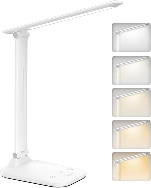 Desk Lamp, 5 Colour & 15%~100% Adjustable Brightness Dimmable LED Desk Lamp for Study, Eye-Caring Desk Light USB Powered, Auto Timer Table Lamp for Desk, Office, Reading, Bedroom, Gifts