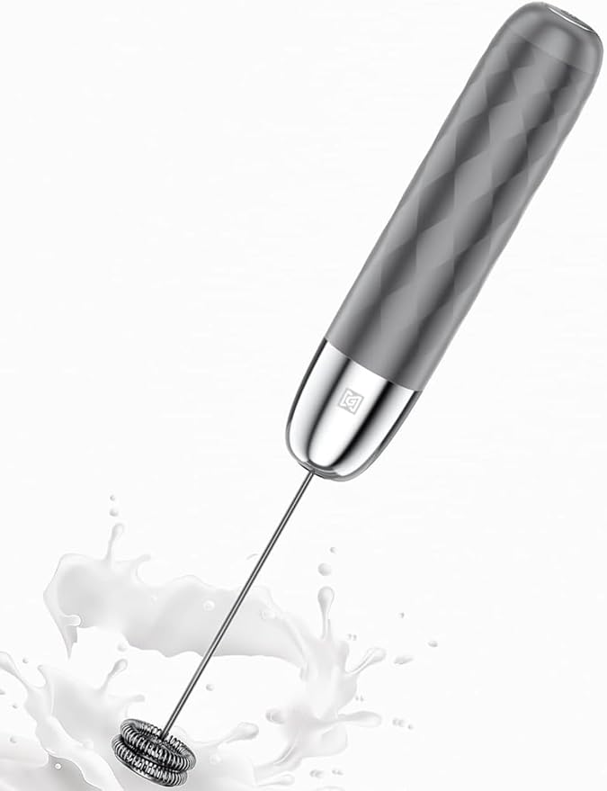 Maestri House Rechargeable Milk Frother, Handheld Electric Foam Maker Detachable Stainless Steel Whisk Drink Mixer Foamer Mini Blender for Matcha, No Stand, LunaFro Mini (Medium Gray and Silver)