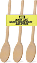 12 Inch Long Wooden Spoons for Cooking - Oval Wood Mixing Spoons for Baking, Cooking, Stirring - Sauce Spoons Made of Natural Beechwood - Set of 3