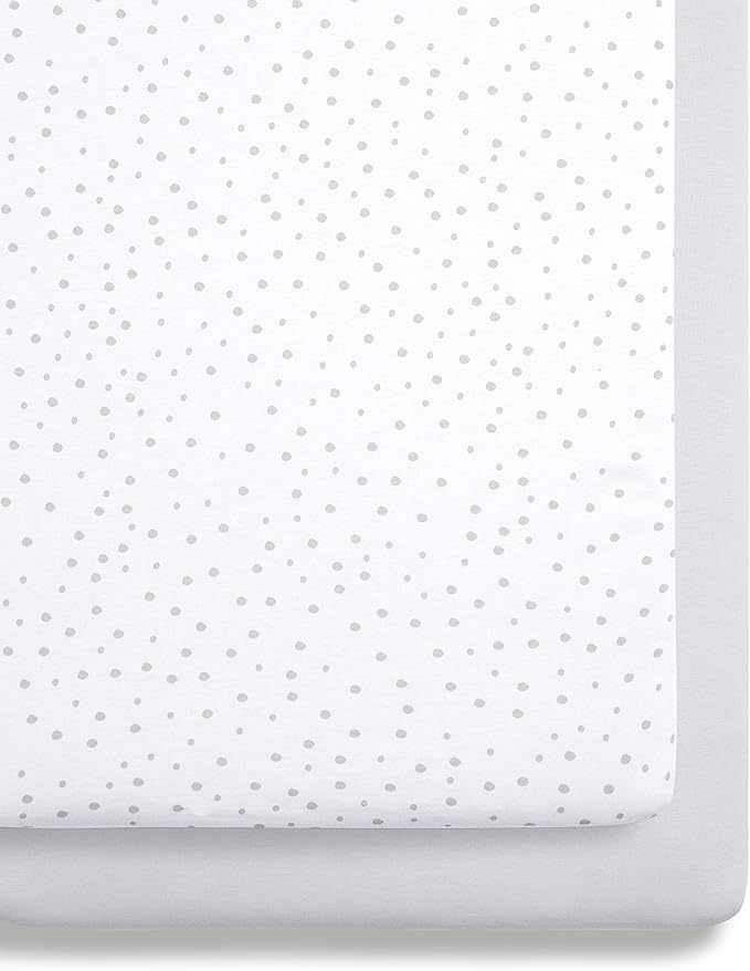 Snuz Bedside Crib Fitted Sheets - Fits All SnuzPod Cribs, 100% Jersey Cotton SnuzPod Sheets, Machine Washable, Tumble Dryer Safe, Breathable, Universal Fit 44x80cm, 2 Pack, Grey Spot