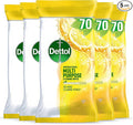 Dettol Antibacterial Multipurpose Cleaning Wipes, Citrus Zest, 350 Wipes (70 x 5pck) Disinfectant, Biodegradable, 10X Cleaning power vs Water alone, Kills 99.9 Percent of Germs