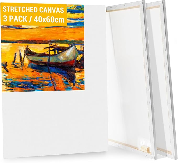 3-Pack Canvas for Painting, 40x60cm Blank Large Canvas, Acid-Free Cotton 280GSM Triple Primed A2 Painting Canvases for Acrylic, Oil Paint & Wet Art Media Artwork