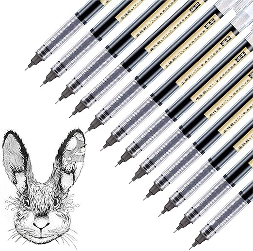 Rollerball pen, 0.5 mm Black Gel Pen Quick-Drying Ink Extra Fine Point Pens Liquid Ink Fineliner Pens - Pack of 12