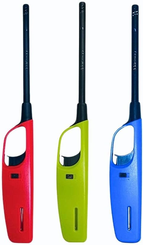 ezkart Pack of 3 Large BBQ Lighters Refillable Safety Gas with Assorted Colours Suitable for Kitchen, Barbecue, Candles, Camping, Cooking, BBQs, Fireworks etc
