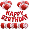 Happy Birthday Banner, Red Balloon Decoration Set - 20 Pack Including Latex and Confetti Balloons, 16-inch Foil Balloons for Boys, Girls, Women Party