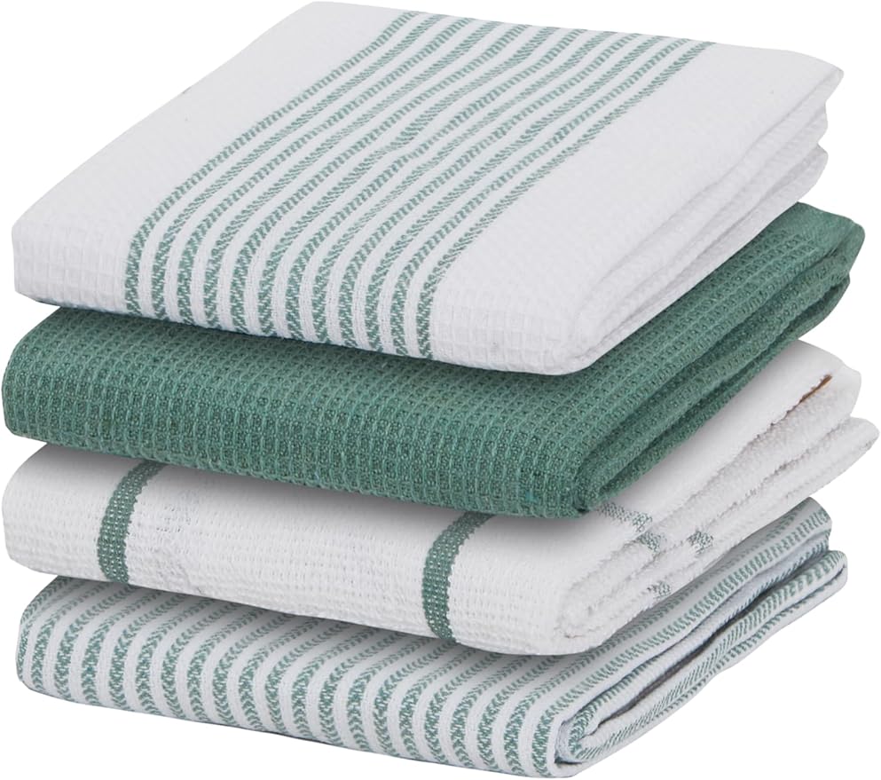 Olivia Rocco 4 Pack Tea Towel Kitchen Tea Towels Cotton Absorbent Long Lasting Catering Bar Dish Towel Cloth, Green