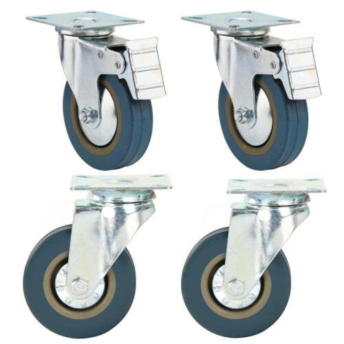 4 Heavy Duty 100mm Trollry Rubber Swivel Wheel Caster Brake 600KG