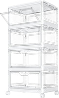 Storage Boxes with Lid - Plastic Storage Bins with 1 Lid,23L*4 Tier Clear Stackable Storage Boxes with Wheels,Large Bins Organizer for Bedroom Living Room Bathroom,4-Tier&1 Lid