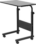 simpa Black Height Adjustable Mobile Laptop Table Overbed Desk & Rolling Workstation with Sturdy Metal Frame & Lockable Castors