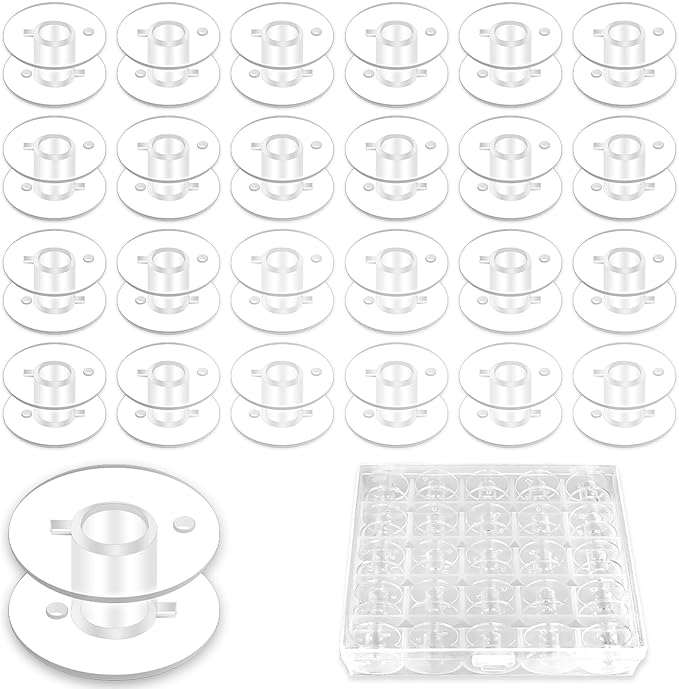 25PCS Sewing Machine Bobbins, Clear Plastic Bobbins for Sewing Machine with Case, Universal Accessories