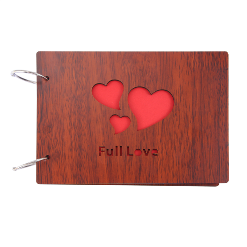 DIY Photo Album Wood Cover Anniversary Scrapbook 8 X 6 inches Self-adhesive Picture Book with Black Pages for Wedding Guest Couples Our Memory ( Full