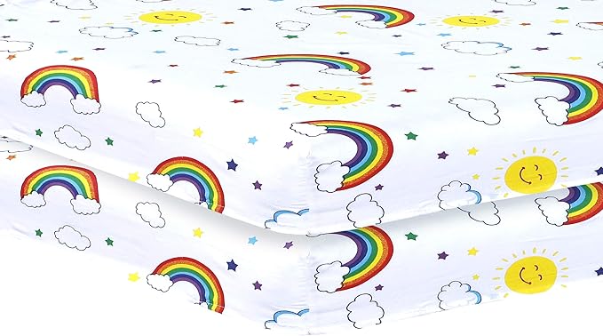 DTEX HOMES 2 x Cot Bed Sheets Super Soft Breathable Polycotton Fitted Sheet 140 x 70 cm (Rainbow)