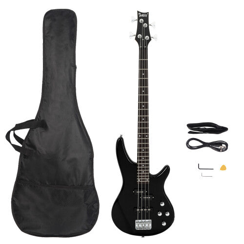 GIB Electric Bass Guitar Full Size 4 String w/Bag & Wrench Tool,Black
