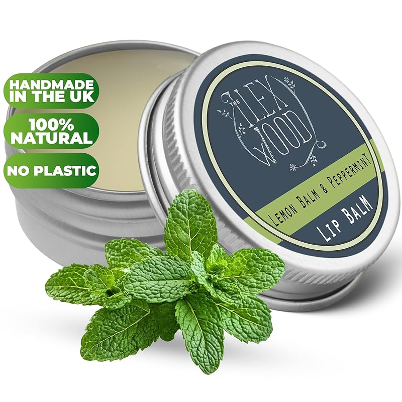 The Ilex Wood - Lip Balm with Lemon Balm and Peppermint - All natural, coldsore prevention, palm oil free, cruelty free, plastic free, moisturising lip balm, handcrafted in the UK - 10ml
