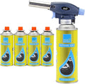 Blow Torch with 4 Butane Gas Bottles - for Camping, Cooking, Kitchen, BBQ, Desserts, Creme Brulee | Refillable Flamethrower Welding Refill Auto Ignition Soldering Weed Burning Blowtorch Lighter