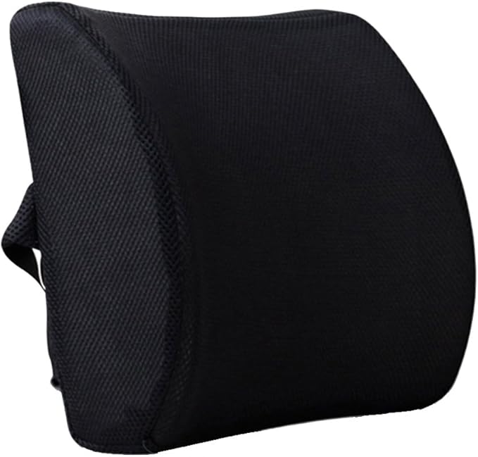Memory Foam Lumbar Cushion Lower Back Support Pillow Posture Correcting Car Seat Home Office Chair (Black)