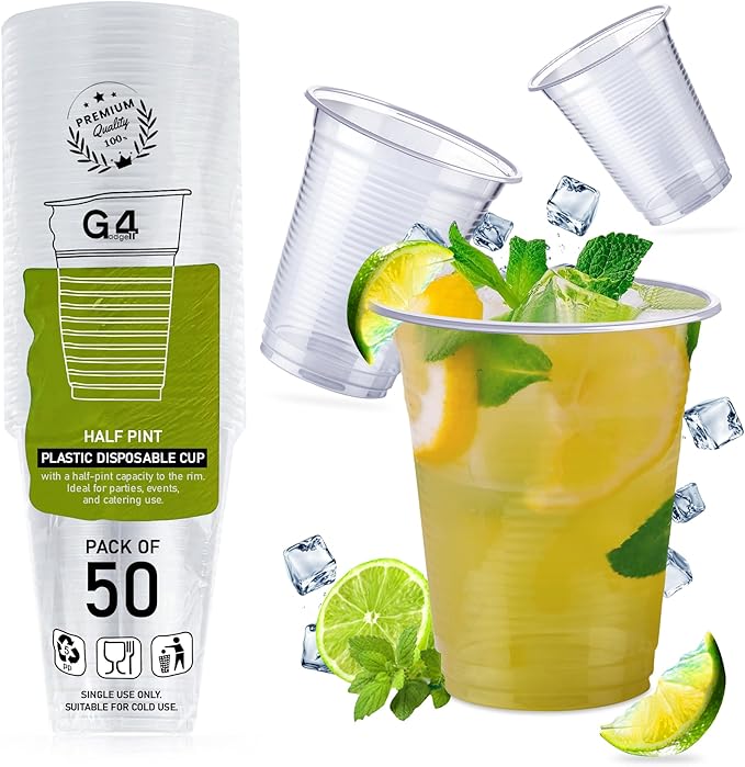 G4GADGET 50x 180ml Plastic Disposable Cups – Clear Drink Cups for Office, Picnics, Parties, Travel & Everyday Use | Ideal for Juice, Tea, Soft Drinks, Water & More