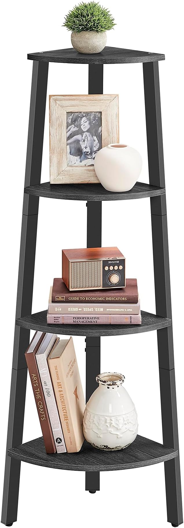 VASAGLE Corner Shelf Unit, 4-Tier Corner Shelf, Ladder Shelf for Living Room, Bookshelf or Plant Stand, Industrial Accent Furniture, Charcoal Gray and Matte Black LLS034B22