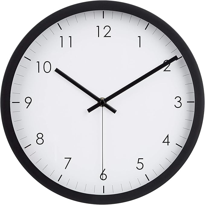 Amazon Basics Wall Clock, Classic Easy-Read Silent Battery-Operated Round Analog Clock, 30.5 cm, Black, for Office Kitchen Classroom