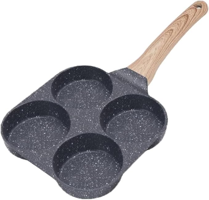 4 Egg Mini Pancake Frying Pan - Non Stick Induction Gas Compatible - Bakelite Handle - Perfect for Cooking Healthy Fried Eggs Burger Omelette and More