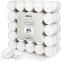 delka Unscented Tea Lights White-Long-Lasting 4 Hour Burn Time-Smoke-Free Bright Flame-Ideal for Weddings, Events, Aromatherapy, Home Décor, and Emergency Use-Premium Quality (White, 50 Pack)
