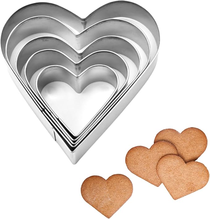 5 Pcs Heart Cookie Cutters,Valentine's Day Heart Shaped Cookie Cutter Set,Biscuit Cake Kids Cookies Usable,Shaped Mini Stainless Creative Love Hearts,for Valentine,Candlelit Dinner Foods Make Shaping