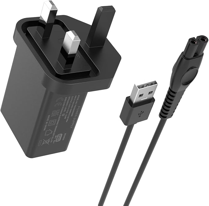 Superer 5V Charger UK 3-Pin Fit for Philips One Blade (Pro) 360 QP2824, QP2834, MG7920, MG7940, QP2734, QP2724, BT3233, QP6542, QP1924, MG5920, S3144, MG5940 Electric Body Trimmer Shaver Power Cord