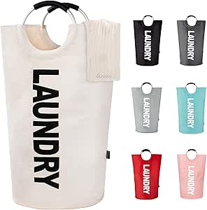 Caroeas 90L Collapsible Laundry Basket, Waterproof Laundry Bag (8 Colors) for Baby, Large Washing Basket with Padded Handles Stands Up Well for Easy Storage, Beige