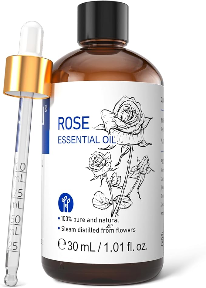 HIQILI Rose Essential Oil for Diffuser, Skin, Hair, Perfume, Candle Making 30ml (1 fl oz)