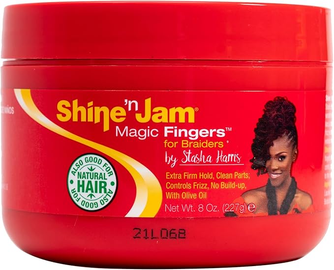 Ampro Shine-n-Jam Magic Fingers Gel for Braids - Provides Firm Hold with Non-Greasy Shine - Strengthens Hair with Silk Proteins - Works on Any Hair Texture to Create Multiple Styles - 8 oz