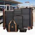 (Black and Brown) 6-Piece ABS Hard Shell Suitcase Travel Luggage Set