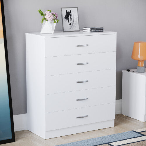 (White) Riano 5 Drawer Chest of Drawers Bedroom Storage