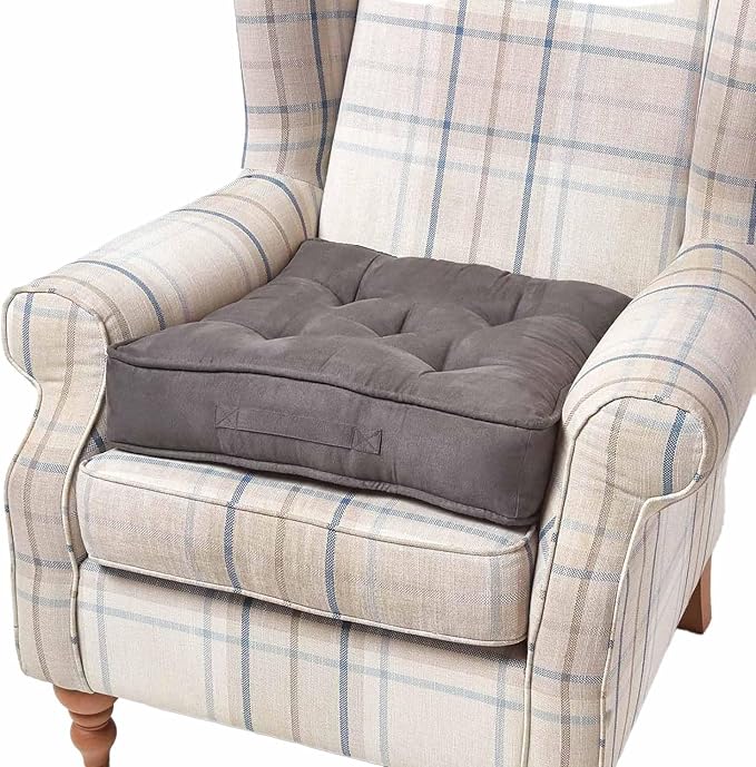 HOMESCAPES Grey Armchair Booster Cushion Large Firm 50 cm Square Seat Pad with Supportive 10 cm Thick Lift Luxury Soft Touch Faux Suede Cushion For The Elderly, Post-Operative and Pregnancy
