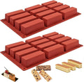 Navani 12 Cavity Large Rectangle Silicone Moulds for Baking - Ideal Maker for Granola Bars, Chocolate Truffles, Brownies, Cheesecakes, Puddings - Energy Bar Maker and More - 2PCS