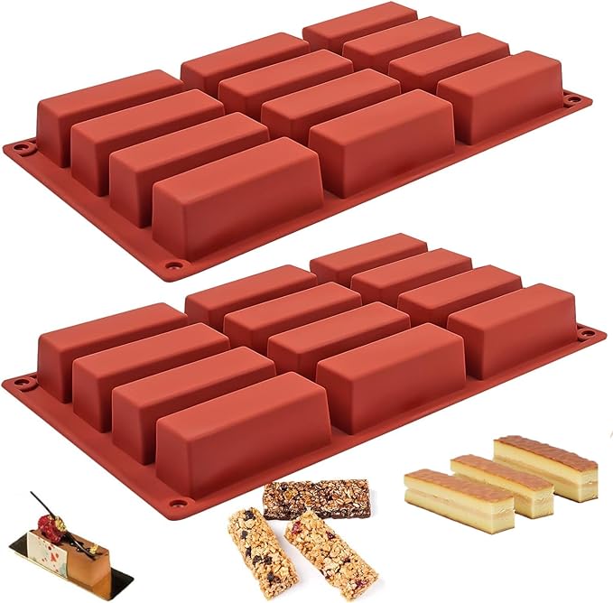 Navani 12 Cavity Large Rectangle Silicone Moulds for Baking - Ideal Maker for Granola Bars, Chocolate Truffles, Brownies, Cheesecakes, Puddings - Energy Bar Maker and More - 2PCS