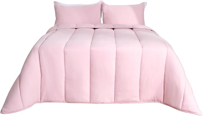 OHS 10.5 Tog Single Coverless Duvet, Soft Warm Microfibre Fabric Coverless Duvet Comfortable For All Season Washable Single Duvets with Pillowcases - Blush Pink
