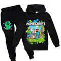 (Black, 9-10 Years) Kids Minecraft Tracksuit Set Sports Print Hoodie Pants Casual Outfit Suit