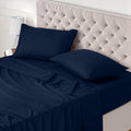 Utopia Bedding Bed Sheet Set Double, Navy Blue, 4 Piece – Fitted Sheet, Flat Sheet with 2 Pillow Cases 50x75 – Wrinkle, Shrinkage & Fade Resistant – Oeko-Tex Certified, Polyester Microfiber Fabric