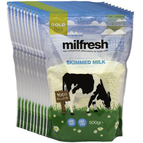Milfresh Gold Superior Granulated Skimmed Milk 500g x10 Pack â€“ Creamy, Natural, No Added Sugar, Ideal for Coffee, Tea & Hot Chocolate