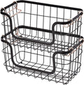 Amazon Basics Stackable Metal Storage Baskets for Kitchen or Bathroom, Rectangular, 2 Pack, 16.3 x 31 x 14.1 cm, Black