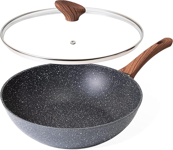 nuovva Induction Non Stick Wok Pan – Deep Stir Fry Pan with Lid – 28cm Frying Pan with Induction Base
