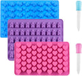 3 Pack Silicone Chocolate Molds, Reusable Candy Baking Mold Ice Cube Trays Candies Making Supplies with 2 Droppers, Nonstick Silicone Gummy Molds Including Mini Dinosaur, Hearts, Bear Shape
