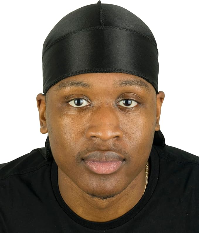 Roman-T Silky Satin Durag - Stylish & Comfortable Durags - Long & Wide Tails - Black