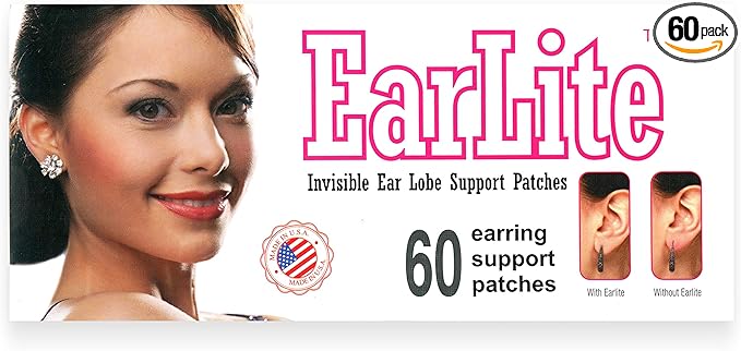 EarLite 60 PATCHES Invisible Earring Ear-Lobe Support Waterproof Patches in ZipLock Pouch …