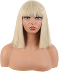 MapofBeauty 12 Inch/30 cm Straight Bob Flat Bangs Short Colorful Synthetic Hair Cosplay Party Wig (Blonde)